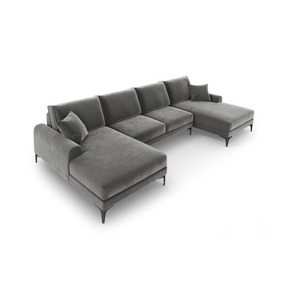 Светлосиво кадифено U-образно канапе Madara - Mazzini Sofas-image-4