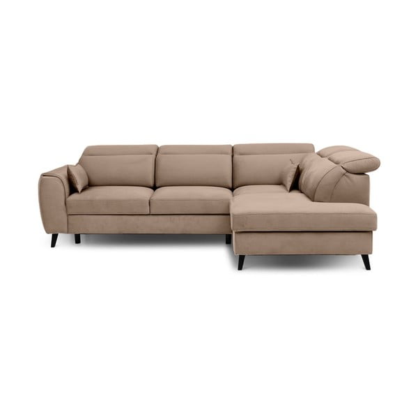 Светлокафяв кадифен разтегателен ъглов диван с място за съхранение (десен ъгъл L форма) Noble – ELTAP