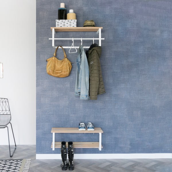 Бяла/в естествен цвят метална стенна закачалка с рафт 76 cm Marco – Spinder Design-image-1