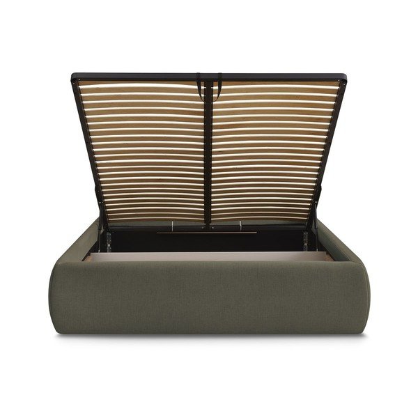 Тъмнозелено тапицирано двойно легло без табла с място за съхранение и включена подматрачна рамка 180x200 cm Inera – Bobochic Paris-image-4