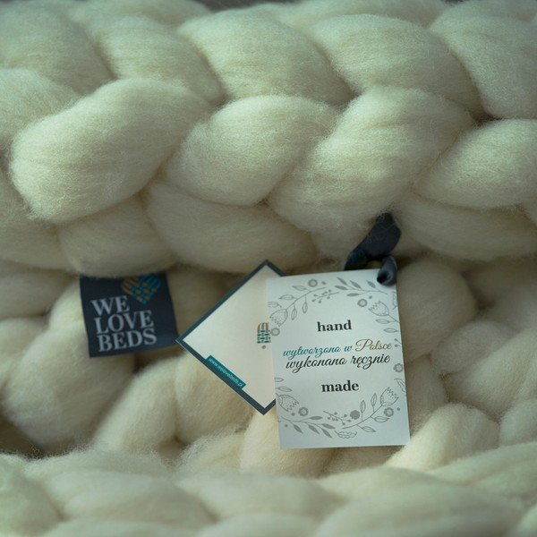 Кремаво ръчно плетено каре от мериносова вълна , 180 x 140 cm - WeLoveBeds-image-3