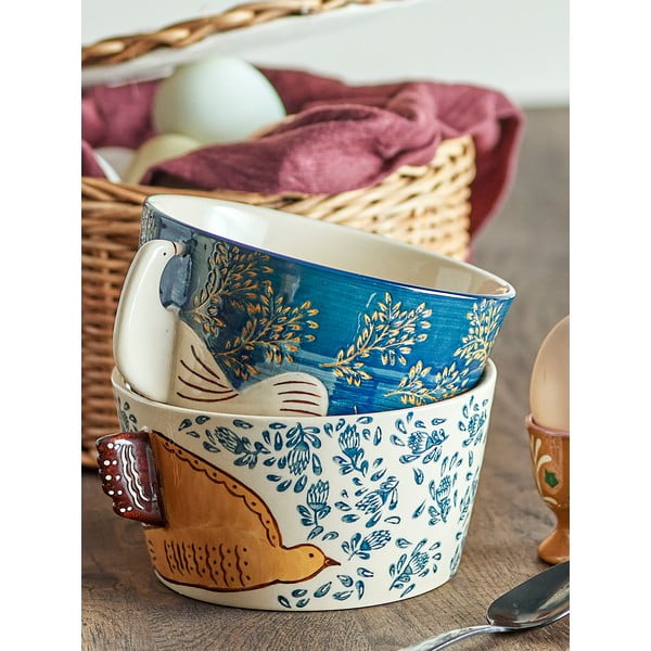 Бяла/синя глинена купичка 460 ml Hezha – Bloomingville-image-3