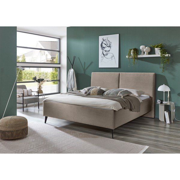 Кафяво-сиво двойно легло 180x200 cm тапицирано с място за съхранение с включена подматрачна рамка Lando – Meise Möbel-image-1