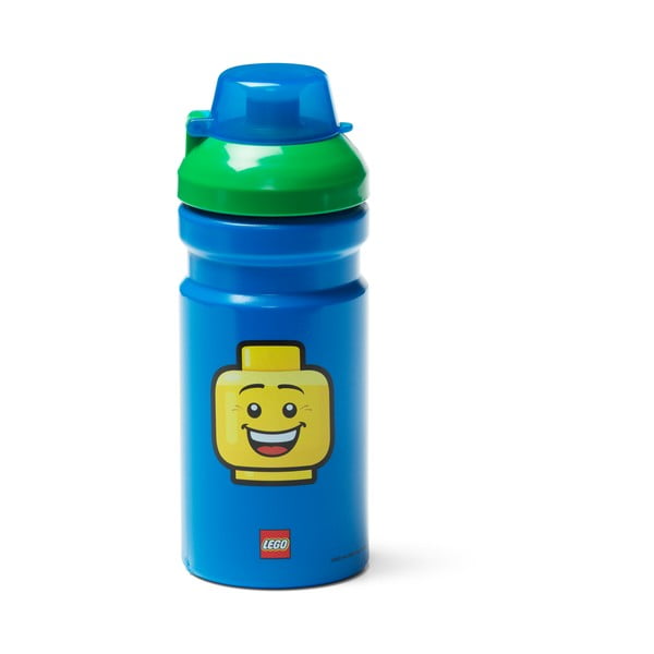 Синя бутилка за вода със зелен капак , 390 ml Iconic - LEGO®