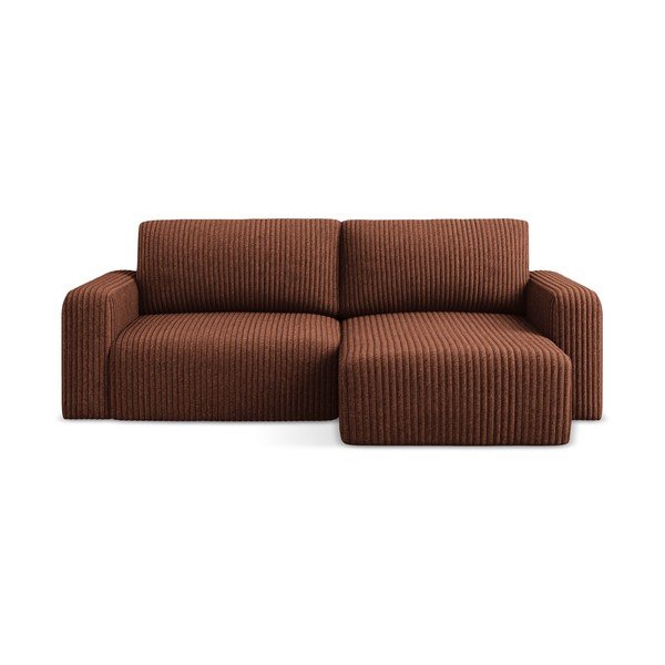 Теракотен сгъваем/с място за съхранение ъглов диван от рипсено кадифе (десен ъгъл) Kona – Makamii