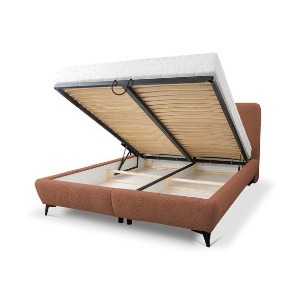 Теракотено двойно тапицирано легло с място за съхранение и включена подматрачна рамка 140x200 cm Makapu – Makamii-image-1