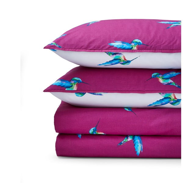 Бяло-лилаво двойно  памучно спално бельо 200x200 cm Hummingbird – Their Nibs