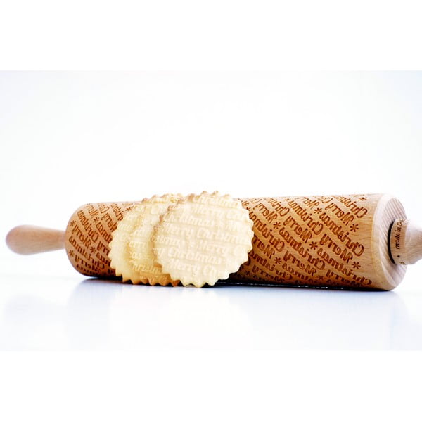 Дървен коледен релефен валяк за тесто с Merry Christmas - Valek-image-3