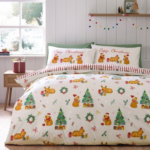 Единично  спално бельо в естествен цвят 135x200 cm Capy Christmas – Catherine Lansfield