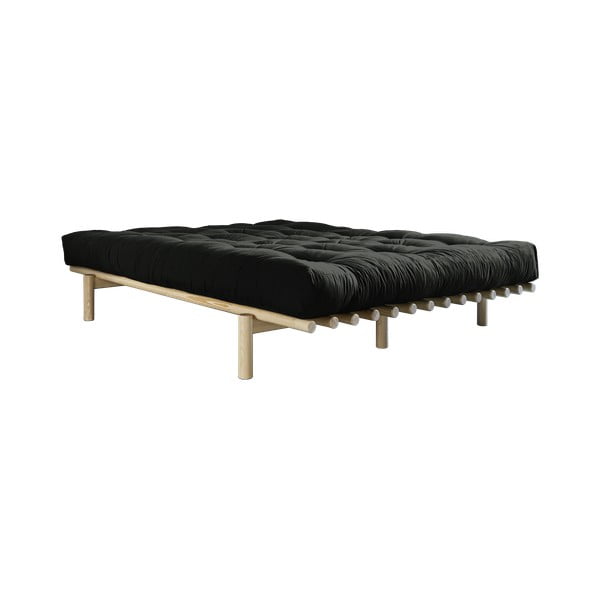Dvoulůžková postel z borovicového dřeva s matrací Karup Design Pace Double Latex Natural Clear/Black, 160 x 200 cm