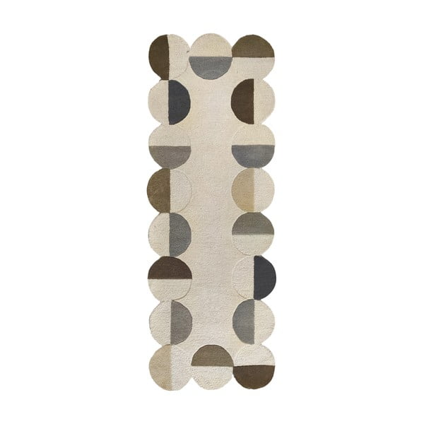 Сиво-бежова ръчно изработена вълнена пътека 80x230 cm Mia Scallop Frame – Flair Rugs