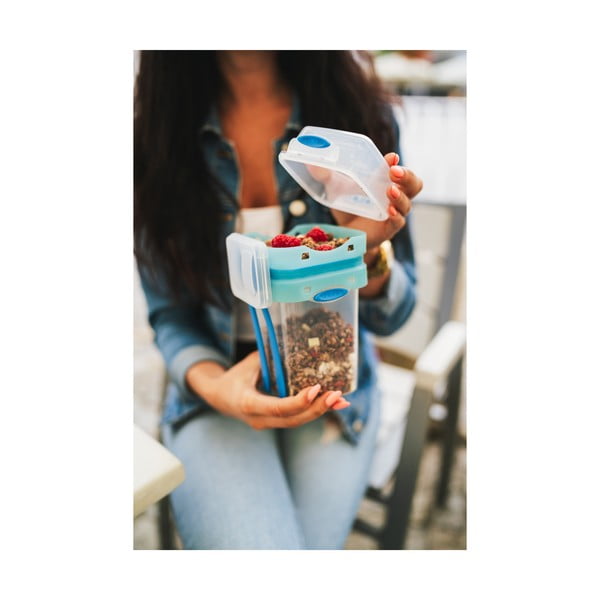 Синя кутия за обяд и закуска с прибори за хранене, , 650ml+230m Push&Push - Vialli Design-image-1
