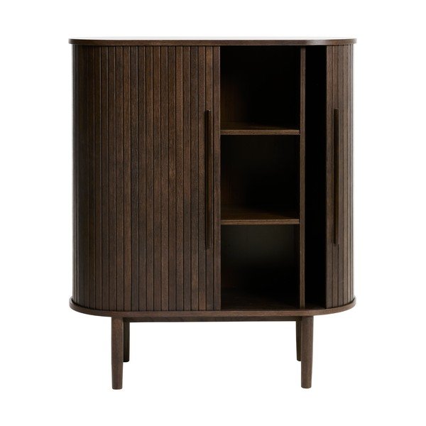 Шкафче от декор от дъб  с плъзгащи се врати в тъмно естествен цвят 100x118x40 cm Meta – Unique Furniture-image-3