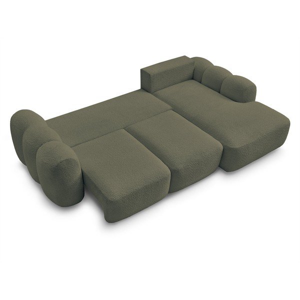 Зелен сгъваем/с място за съхранение ъглов диван от прежда с примки от букле (десен ъгъл) Montaigne – Bobochic Paris-image-4