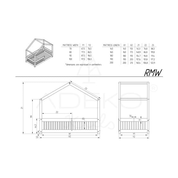 Детско легло тип къща от масивен бор в естествен цвят 120x200 cm Mila RMW – Adeko-image-3