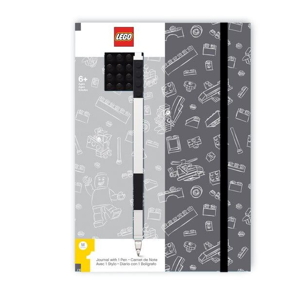 Černobílý zápisník A5 s černým perem LEGO®, 96 stran