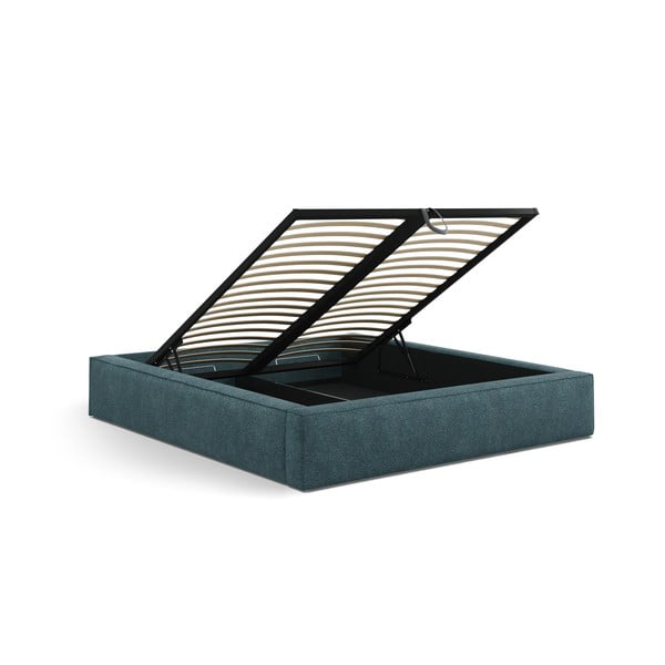 Синьо  двойно легло 160x200 cm тапицирано с място за съхранение с включена подматрачна рамка Simon Darren – Micadoni -image-4