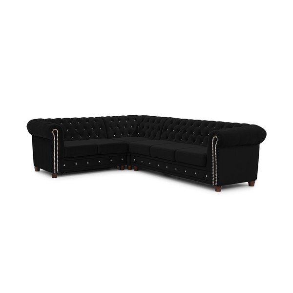 Черен кадифен сгъваем ъглов диван (ляв ъгъл/L форма) York Blik – Ropez