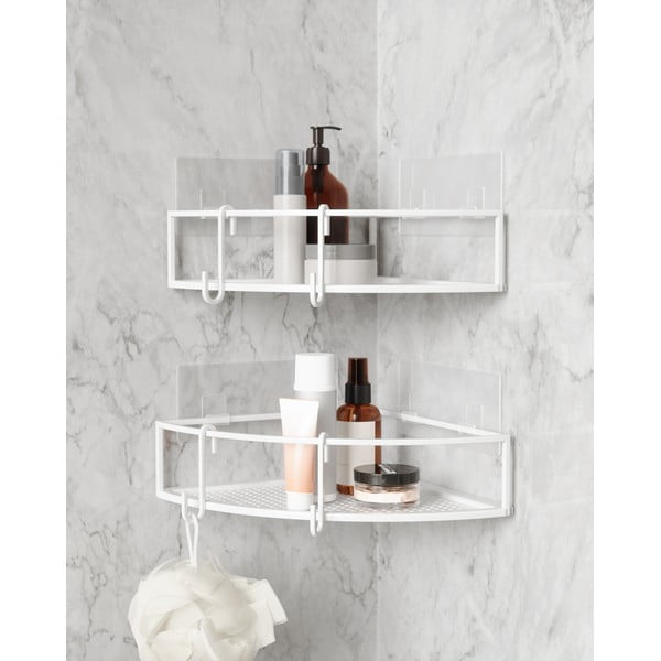 Бели ъглови самоносещи стоманени рафтове за баня 2 бр. Cubiko - Umbra-image-3