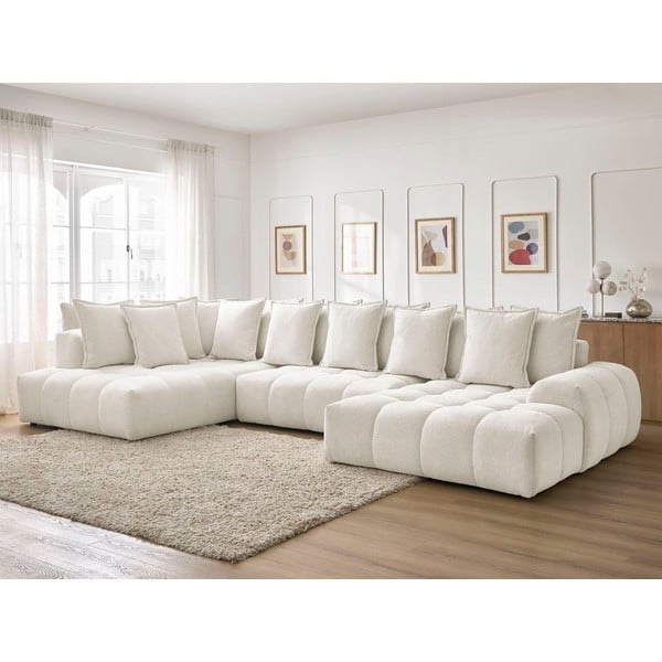 Бял шенилов сгъваем/с място за съхранение ъглов диван (ляв ъгъл/U форма) Everest – Bobochic Paris-image-1