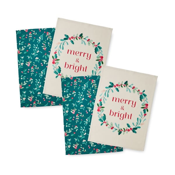 Памучни кърпи за съдове в комплект от 4 бр. с коледни мотиви 50x70 cm Holly and Mistletoe – Catherine Lansfield-image-2
