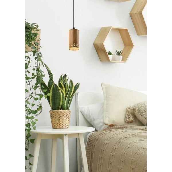 Черна висяща лампа с дървен абажур ø 7 cm Tubo - Candellux Lighting-image-1