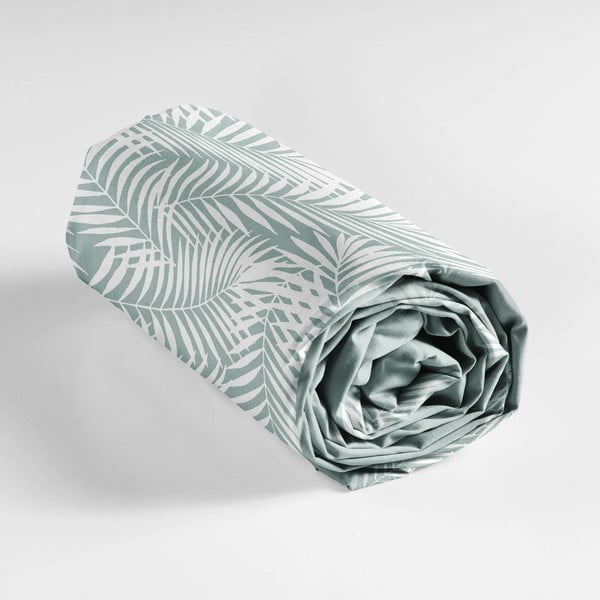 Бяло-зелен еластичен памучен чаршаф 90x190 cm Botania – douceur d'intérieur-image-3