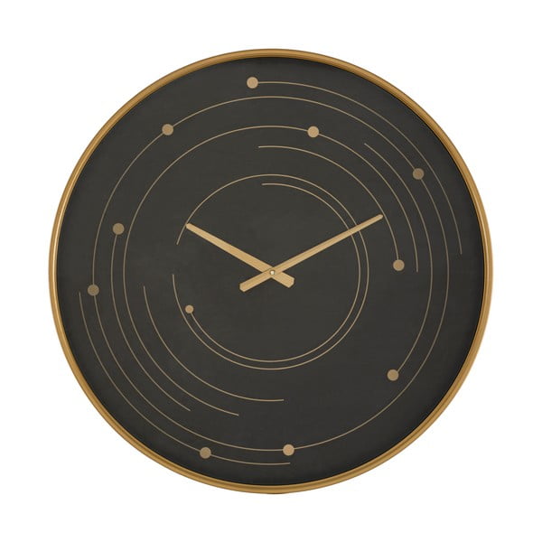 Черен стенен часовник със златна рамка Plix, ø 60 cm - Mauro Ferretti
