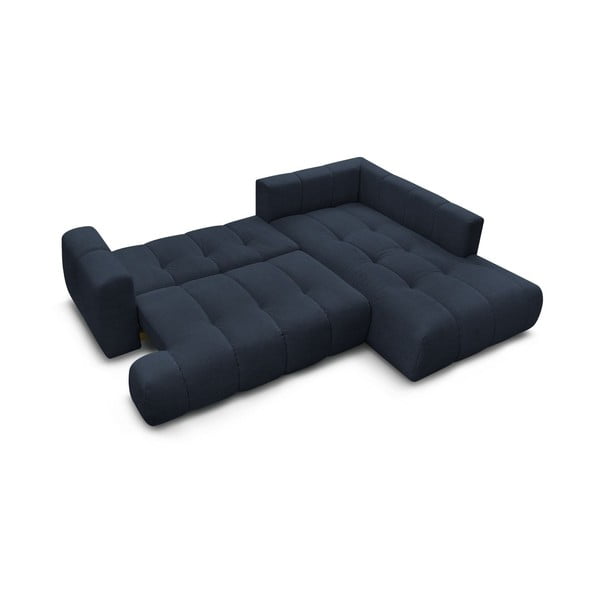 Тъмносин сгъваем/с място за съхранение ъглов диван (десен ъгъл/L форма) Fuji – Bobochic Paris-image-4