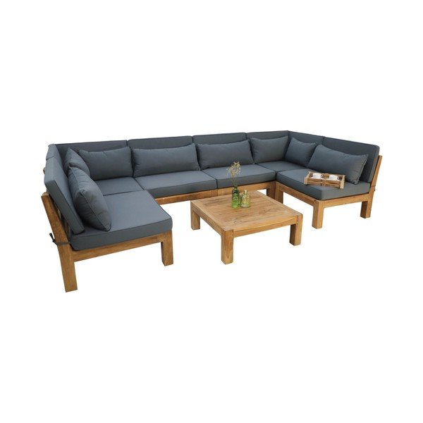 Градински холов комплект от сиво тиково дърво за 6 души Aruba - HSM collection-image-2