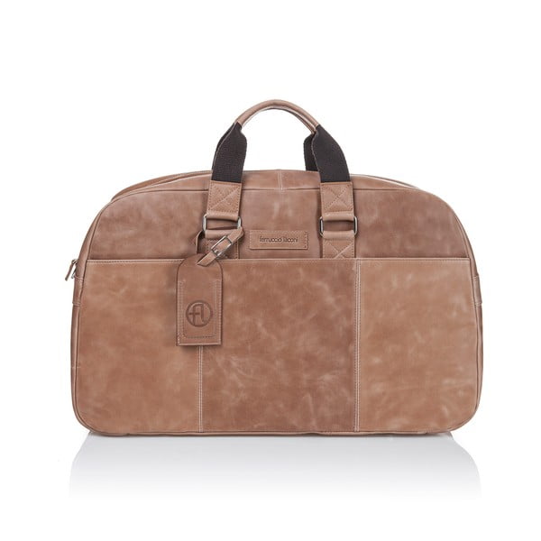 Кафява чанта за пътуване от телешка кожа Traveler в цвят коняк - Ferruccio Laconi