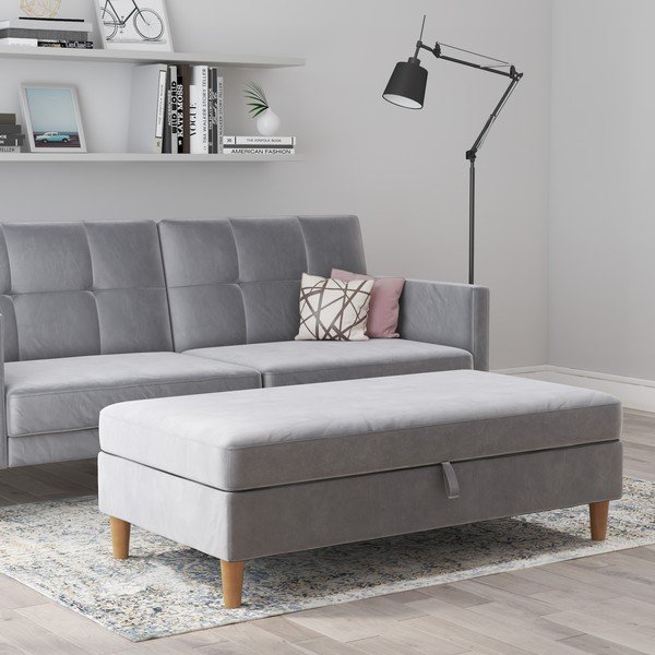 Светлосива кадифена табуретка Lilly – Støraa-image-3