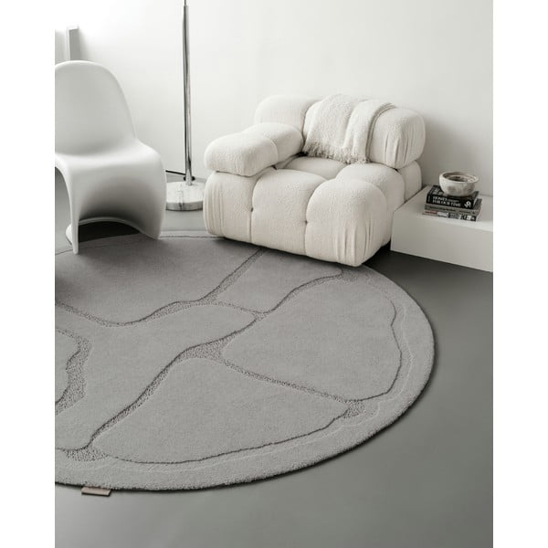 Сив вълнен кръгъл килим ø 160 cm Morphic Organica – Agnella-image-2