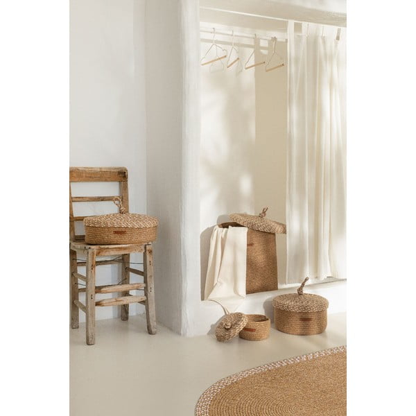 Бежова текстилна кутия за съхранение с капак 36x45x50 cm – Mioli Decor-image-1