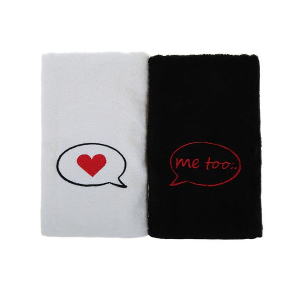 Sada 2 černo-bílých bavlněných ručníků Me Too, 50 x 90 cm