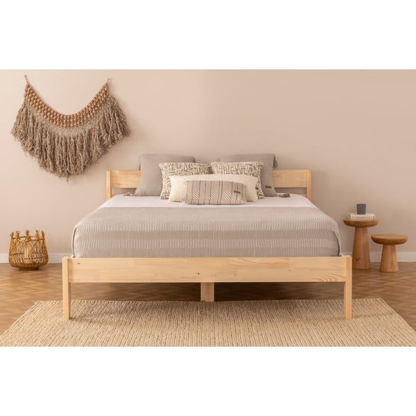 Двойно легло от масивен смърч с включена подматрачна рамка в естествен цвят 180x200 cm Venus – Kalune Design-image-2