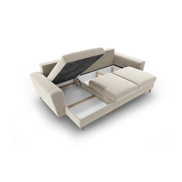 Бежов кадифен разтегателен ъглов диван с място за съхранение Kyoto – Cosmopolitan Design-image-3