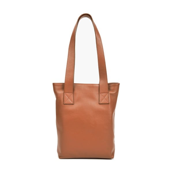 Кафява кожена чанта за пазаруване Agatha в цвят коняк - Mangotti Bags