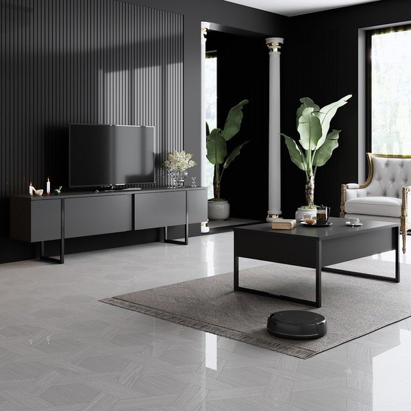 Антрацитна маса за телевизор 180x30 cm Luxe – Kalune Design-image-4