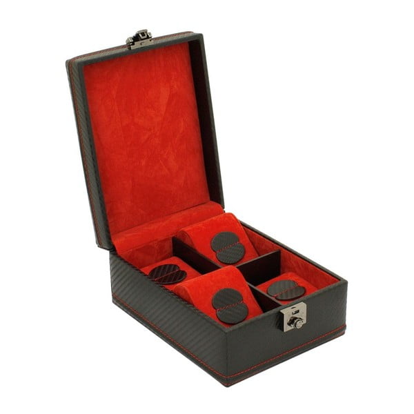 Černo-červený box na 4 hodinky Friedrich Lederwaren Carbon