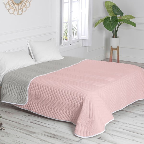 Розово и сиво памучно ватирано покривало за легло 240x260 cm Arista - Happy Friday