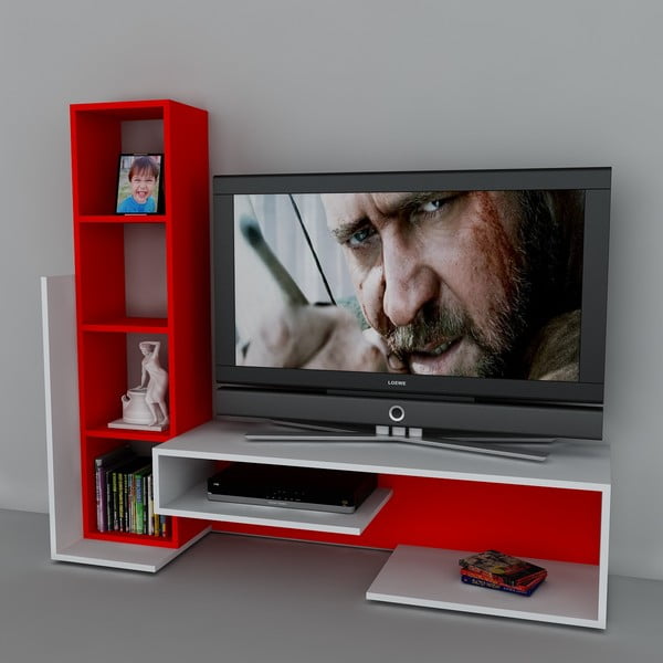 Televizní stěna Bend White/Red, 39x153,6x130,9 cm