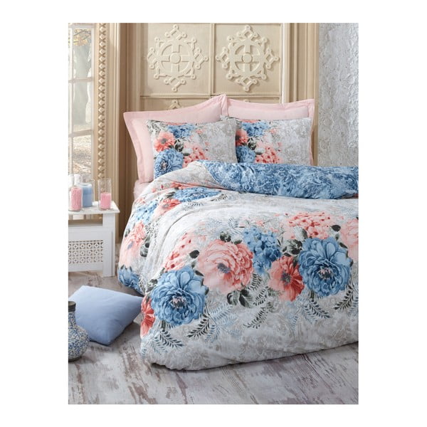Спално бельо за едно легло с памучен чаршаф Floralista, 160 x 220 cm - Mijolnir