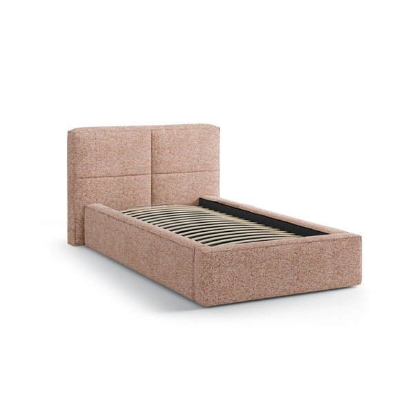 Розово единично легло 90x200 cm тапицирано с място за съхранение с включена подматрачна рамка Darren – Micadoni -image-2