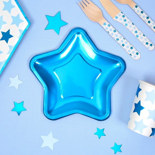 Комплект от 8 малки хартиени чинии във формата на звезда Фолио Star Blue - Neviti