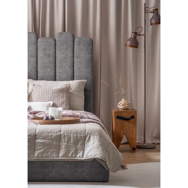 Сиво тапицирано единично легло с място за съхранение и решетка 90x200 cm Dreamy Aurora - Miuform-image-1