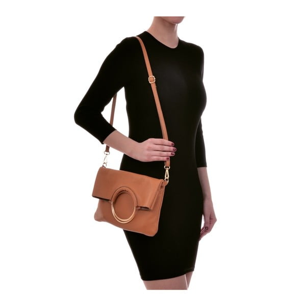 Koňakově hnědá kožená kabelka Luisa Vannini Pergon Cross-image-4