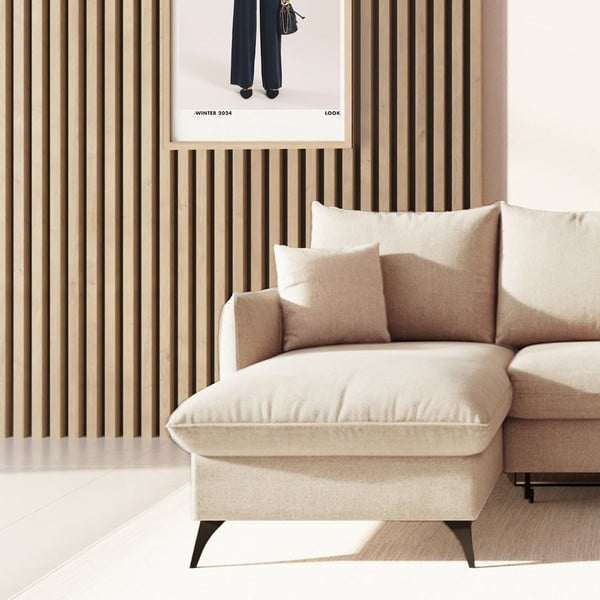 Бежов разтегателен ъглов диван с място за съхранение от букле (ляв ъгъл) Brim – Rodier-image-4