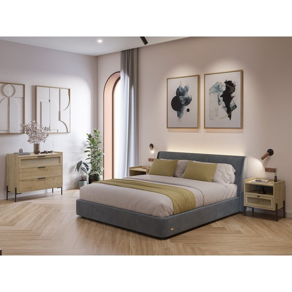 Нисък скрин с дъбов декор в естествен цвят 90x80 cm Inca - Marckeric-image-1