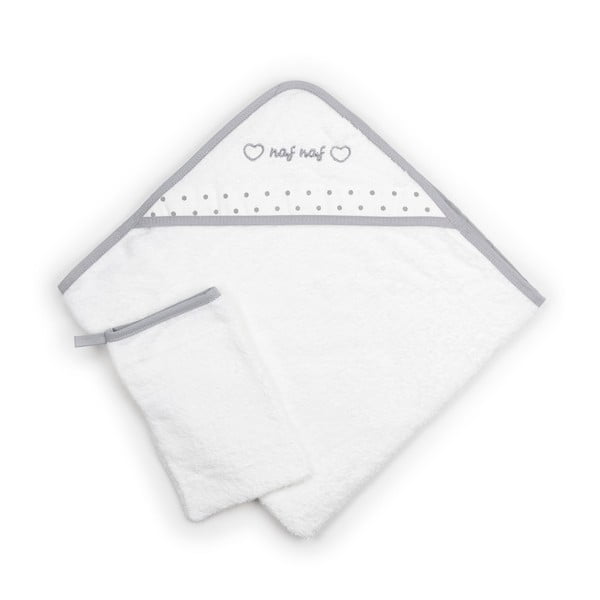Комплект от детска кърпа с качулка и ръкавици за пране Сърце, 75 x 75 cm - Naf Naf